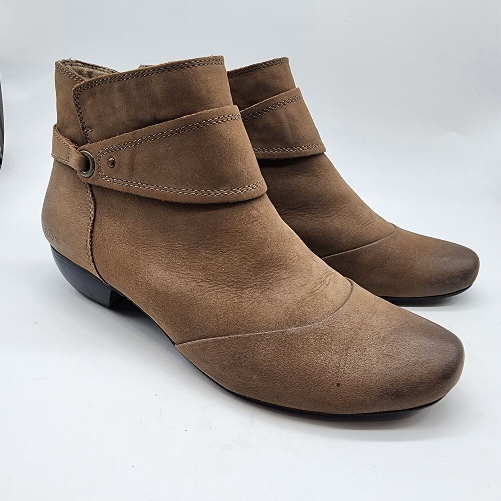 Taos Addition Oiled Leather Ankle Boot Side Zip Block Heel Booties Brown Size 8‎